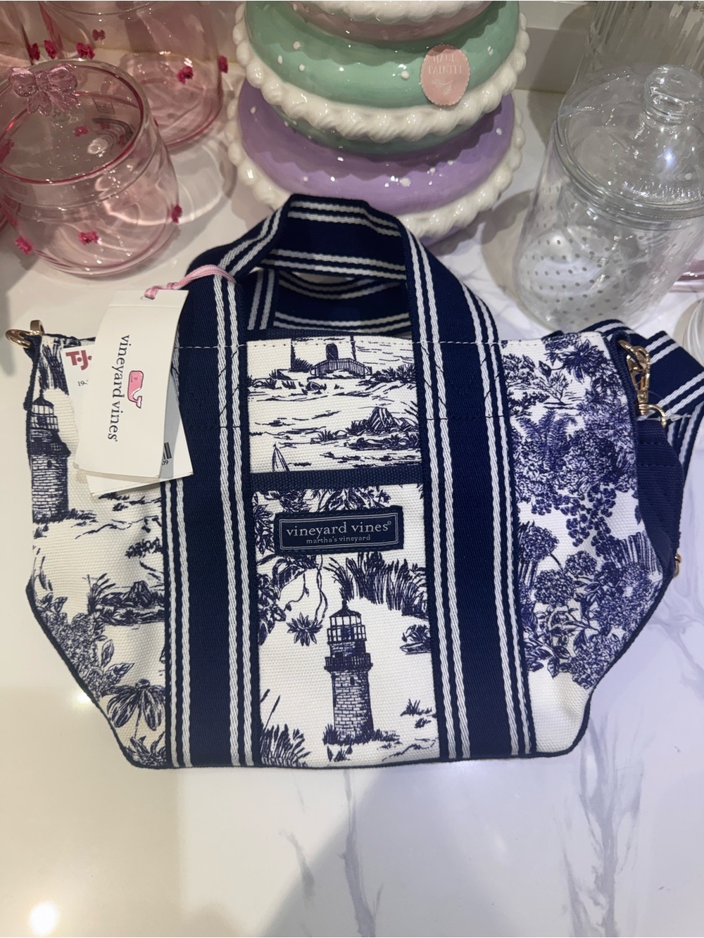 Vineyard Vines Navy and White Toile Mini Tote - Picture 3 of 3